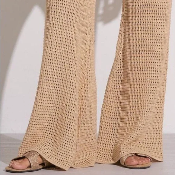Elan Tan Crochet Wide-Leg Pants - Picture 2 of 4